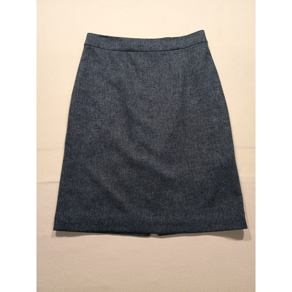 Banana Republic Tweed Wool Blend Lined Pencil Skirt Size 0 Blue Herringbone